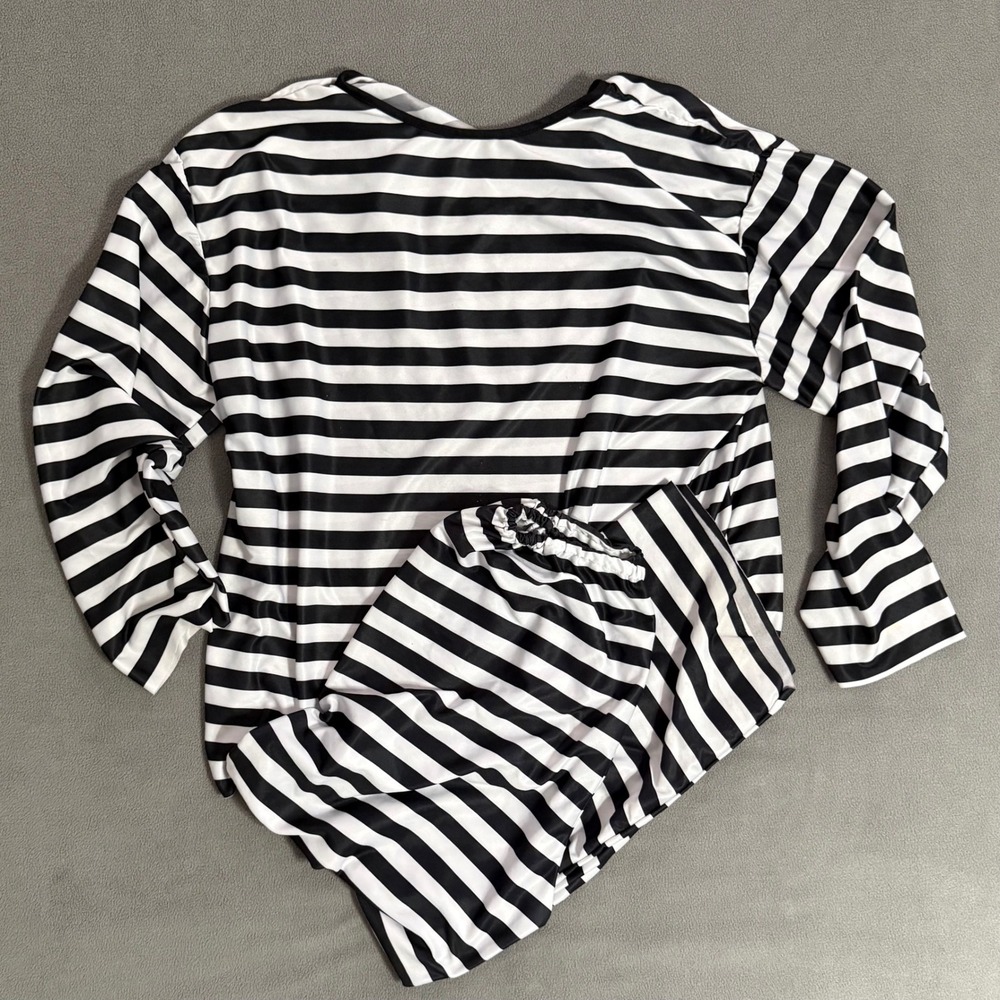 Fun World Vintage Prisoner Costume Men OS Black White Striped Good 2pc Convict